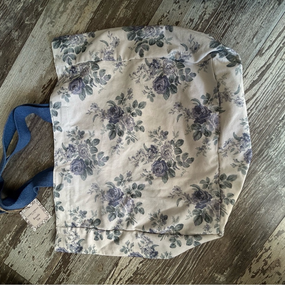 Laura Ashley Cream and Blue Floral Tote - Picture 2 of 6